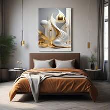 [2D Flat Canvas Wall Art]  Home Decor Wall Wall A Canvas Print 2D- Gold, Curves, Abstraction Abstract Painting Wall Art - -Geometric Pattern - Room Decor- Wall Decor, Posters,Living Room,Artwall Art Decor,Bathroom Decor And Accessorieshome- Canvas Painting Art  Framed Inspirational Painting Zen Artwork For Kitchen Living Room Bathroom Wall Home Decor(Gold) - 金色 - 查看 3