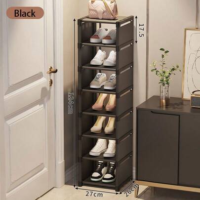 1pc Multi-Tier Shoe Rack (Black/White), 4-8 Layers Expanded Home Shoe Cabinet, Tool-Free Assembly, High Capacity Storage Rack, Space-Saving Design, Suitable For Entryway, Hallway, Bedroom, Bathroom, Living Room, Dining Room