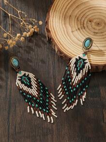 波西米亚手工串珠流苏耳环 | 绿松石点缀与图案 | 复古珠宝，适合度假与日常时尚