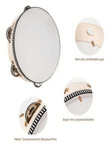 1 件木制手持铃鼓，单排金属铃铛，打击乐器，适用于教堂、KTV、派对、游戏 - 彩色 - 查看 7