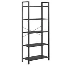 VASAGLE Bookcase, Bookshelf 5 Tier, Standing Display Storage Rack With Steel Frame, For Living Room, Office, Study, Hallway, Industrial Style, Ebony Black And Ink Black