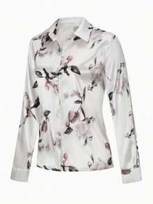 1 pieza Camisa de manga larga con botones y estampado floral, adecuada para citas, vacaciones, cumpleaños, fiestas, viajes, primavera/otoño