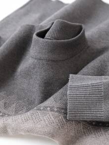 男士厚圆领毛衣，商务休闲提花针织长袖套头衫，适合分层穿着或外套，秋冬 - 淺灰色 - 查看 9