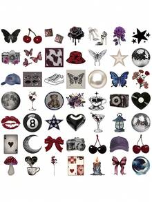 50Pcs Aesthetic Stickers Watercolor Stickers Y2k Stickers Y2K Dark Goth Stickers Downtown Stickers Y2k Gifts Groovy Stickers 90s Stickers Vinyl Waterproof Stickers For Envelope,Water Bottle,Computer,Laptop,Phone,Luggage,Notebook,Fridge - E - View 8