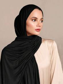 1pc Plus Size Knitted Shawl Scarf, Soft Casual Solid Color Women's Scarf, Suitable For Pairing With Dresses - Black - View 7