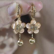 Andkiss 1 Pair Elegant Floral Tassel Ball Dangle Earrings