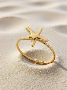 3pcs 18K Gold Plated Stainless Steel Adjustable Ring With Shell And Starfish Design, Gift Set - 3-piece Set No. 1 - View 10
