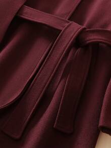 秋冬新款休闲百搭围巾领女式复古外套，长袖优雅通勤时尚大衣 - 酒紅色 - 查看 5