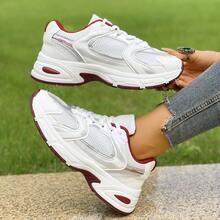 Women's Mesh Lace-Up Sneakers With Thick Sole And Cushioning, Suitable For Daily Running, Fitness And Commuting, Comfortable And Lightweight, Suitable For Various Occasions, And Practical For Basic Wear - Đỏ - Xem 5