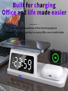 15W Multi-Function Fast Wireless Charger, Supports Wireless Charging For Phones, Clocks, Alarms, Watches (Compatible With Watch SE/6/5/4/3/2 Only, Other Watches Not Supported), Earphones (Only Original Apple 2/ Pro Supported, Replicas Not Supported) Home Decor Room Decor