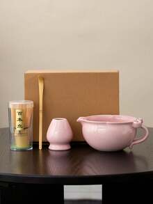 1pc/2pcs/3pcs/4pcs Pink Bow Ceramic Matcha Set, Includes Matcha Bowl, Whisk, Scoop, Stirrer, Baking Tools, Japanese Style Gift Box, Matcha Preparation Tools Set, Great Gift For Friends