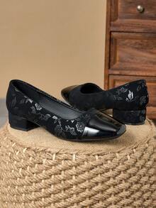 Giày Mary Jane mũi vuông cao 3cm thoải mái cho nữ, màu vàng, thích hợp cho vũ hội, tiệc tùng, ăn tối, phong cách cổ điển, gót thấp, thời trang, thường ngày, cao cấp - màu đen - Xem 3