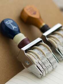 1 件复古日期印章，适用于剪贴簿，Zakka 风格仿邮戳效果，木制印章，滚轮印章 - 彩色 - 查看 3