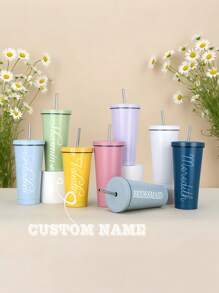 个性化玻璃杯、定制姓名旅行杯、激光雕刻玻璃杯、不锈钢杯、伴娘玻璃杯、保温玻璃杯、双吸管杯、户外杯、汽车杯、生日礼物、女生旅行、夏季杯、单身派对杯、返校礼物杯 500 毫升