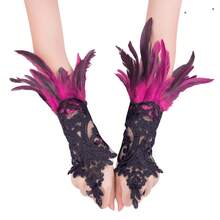 A Pair Of Gothic Lace Faux Feather Gloves For Halloween Ladies, Lace Cuffs, Wristbands, Cosplay, Wedding Party, Halloween Costume Decoration Accessories