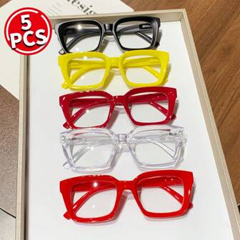 5 Pairs/Set Of Y2K Jelly Colored Elegant Glasses, Dopamine Multi-Color Square Frame For Women, Computer Games, Leisure Travel, Daily Wear Glasses, Perfect For Gifting To Friends Or Personal Use