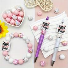 25pcs "We Listen & Don't Judge" Inspirational Quote Silicone Beads, Floral Pattern, Durable DIY Craft Beading, Suitable For Keychain, Bracelet, Necklace, Pen Decor And Jewelry Making, Fun Typography High Quality Silicone Beads & Bead Assortments - Slogan Series - View 6