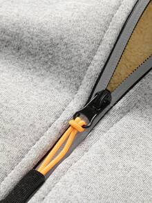 1 Stück Herren leicht graue einfache Reißverschlusstaschen Kapuzen-Sweatjacke mit Kordelzug, wärmeisoliert, Lässig Fleece-Futter, Herbst Winter