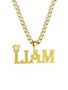 1件定制姓名：双层磨砂项链 - 不锈钢金色嘻哈3D闪亮吊坠，适合男孩、父亲、情侣（父亲节、毕业典礼、母亲节），派对配饰，嘻哈风格，做工精致，情侣首饰，时尚配饰，耐用首饰，时尚首饰，毕业礼物 - 磨砂項鍊 - 查看 8