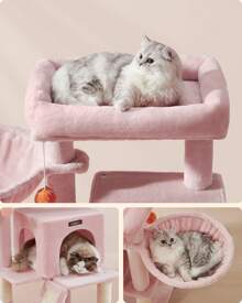 Feandrea Cat Tree, Cat Tower, Widened Perch For Large Cats, Jelly Pink - Pink - View 4