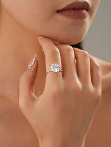 1 buc. Inel de nuntă pătrat strălucitor, extra mare, din argint sterlin 925, elegant la modă, cu zirconiu cubic, la modă, de lux, elegant, cu cutie cadou pentru bijuterii, potrivit pentru purtarea zilnică a femeilor, cadou, nuntă, logodnă, petrecere, bal