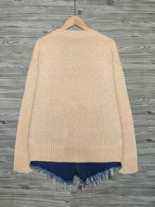 Pull ample en tricot décontracté avec imprimé chat en blocs de couleurs