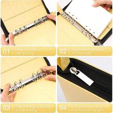 ASEW A6 Budget Binder With Zipper 6 Ring Refillable Planner Binder Cover For A6 Cash Budget System PU Leather Personal Organizer Personal Wallet Binder Glitter Gold