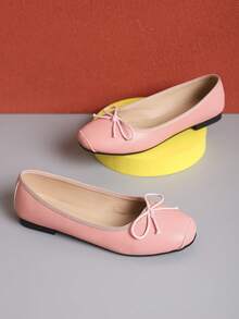 European & American Fashion Solid Color Ballet Bowknot Flat Shoes, Outdoor Spring/Autumn Ladies Flat Slip-On Soft Leather Shoes