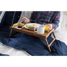 Acacia Wood Rectangular Bed Tray With Stand In Natural Finish Brown, One Size - 1 - 查看 6