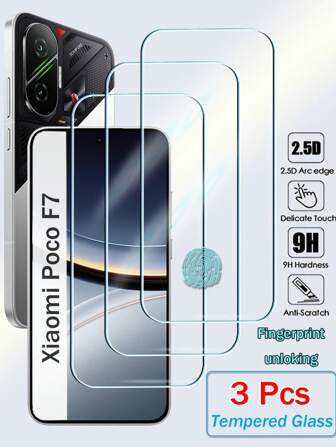 3Pcs HD Clear Screen Protector Protectors Tempered Glass Compatible With Xiaomi Redmi Poco X7 F7 Ultra M7 C75 C71 X6 F6 M6 X5 F5 X4 F4 X3 F3 GT Pro Redmi Note 14 13 12 11 Pro Mi 15 14 13 14T 13T 12T 11T Pro Full Cover Glue Screen Glass Fingerprint Unlock