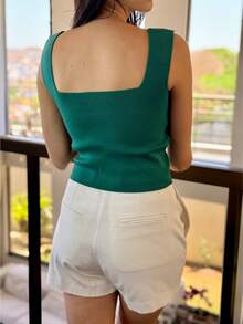 SQUARE TANK TOP SUMMER KNITTED WOMEN'S FASHION - 綠色 - 查看 2