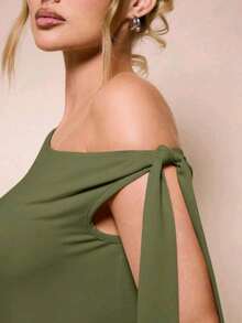 Women's Bodysuit With Tie Bow And Asymmetrical Neckline, Sleeveless, Ideal For Romantic Dates, Casual, Vacation And Summer - 軍綠色 - 查看 4