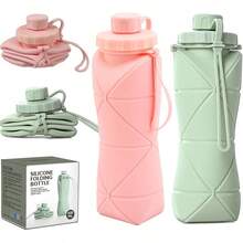 (2 Pack) Collapsible Bottle Travel [Double Leak-Proof Design] [Cap With Safety Rope] BPA Silicone Foldable Bottle Outdoor Hiking Sports Lightweight, Couple (Gray+Green)