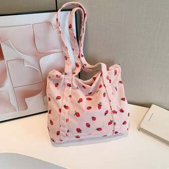 Stylish Corduroy Tote Bag For Women Large Zippered Shoulder Bag With Pockets Multipurpose Travel, Gym, Work & Beach Tote,Cosmetic Bag And Toiletry Bag