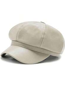 1 Piece Simple Multifunctional Solid Color PU Leather Octagonal Hat For Women, Spring, Summer, Autumn, Winter, Many Colors To Choose From, Fashionable Casual High Quality, Very Suitable For Gifts - 彩色 - 查看 5