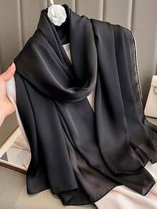 1 件女士纯色新款真丝简约优雅围巾，时尚百搭披肩，可遮盖沙滩防晒，适合日常搭配 - 香檳色 - 查看 6