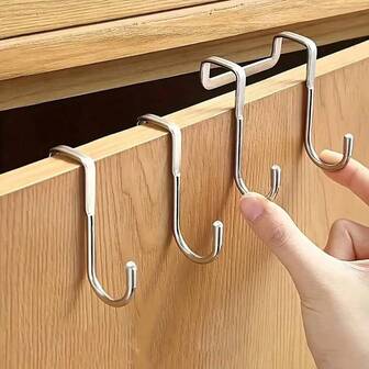 5/3/1 Piece - Silver And Gold Traceless Hooks, A Must-Have For Student Dormitories, Portable Glue-Free Hooks For Home Cabinets, Stainless Steel S-Shaped Double Hooks For Hanging Clothes Behind Dormitory Bathroom Doors.