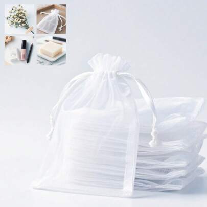 10/50/100 bolsas de regalo blancas de embalaje, bolsas de caramelos para bodas, bolsas de regalo, bolsas de organza para caramelos, bolsas de caramelos para bodas, vajilla, artículos esenciales para bodas, decoración del hogar, suministros de embalaje para regalos, suministros para eventos y fiestas. Bolsas de embalaje de regalos adecuadas para diversas fiestas, reuniones, cumpleaños, bodas, regalos, picnics al aire libre, San Valentín, aniversario de boda. Suministros de embalaje de regalos, bolsas de organza para joyas y caramelos, bolsas de almacenamiento de caramelos para viajes.