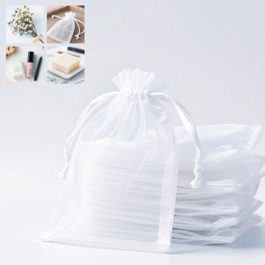 10/50/100pcs White Gift Packaging Bags, Wedding Candy Bags, Gift Bags, Organza Candy Bags, Wedding Candy Bags, Tableware, Wedding Essentials, Home Decor, Gift Packaging Supplies, Event And Party Supplies Gift Packaging Bags, Suitable For Various Holiday Parties, Gatherings, Birthdays, Weddings, Gifts, Outdoor Picnics, Valentine's Day, Wedding Anniversary Gift Packaging Supplies Candy Bags, Jewelry Packaging Organza Bags, Candy Bags Travel Storage Packaging Bags Holiday Gift Bags - Multicolor - View 1