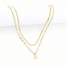 Set Of 2 Elegant Necklaces For Women With A-Z Letter Pendants, Plated In 925 Silver Or 18K Gold - 金色 - 查看 3