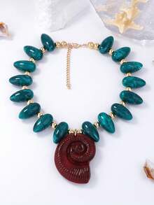 1 Stück übertriebene mehrfarbige Perlen-Halskette mit großer Muschel Anhänger als Urlaubsaccessoire, vielseitiges Luxus-Accessoire für Frauen