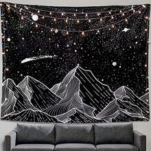 Local Shipping 2025 New   Black And White Tapestry Starry Night Mountain Tapestries For Bedroom Aesthetic Moon And Stars Tapastry's Wall Hanging Dark Nature Forest Wall Tapestry For Living Room Dorm (48'' * 36'') - 墨綠色 - 查看 5
