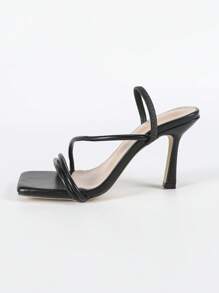 Women's High Heel Sandals, Sexy Kitten Heel High Heels With Square Toe, Strap Decor, Spring/Summer New Daily Versatile Women's Slide Sandals, Fine High Heels, Wedding Shoes, Bridal Heels, Party Elegant Holiday Wine Glass Heel Solid Color New Summer High Heel Sandals, Outdoor Pure Black Formal Wear Sandals, High-End Women's Heels, Elastic Back Strap Women High Heel Sandals