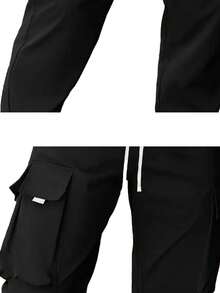 男士秋冬工装裤，时尚休闲修身户外慢跑裤 - 黑色 - 查看 3