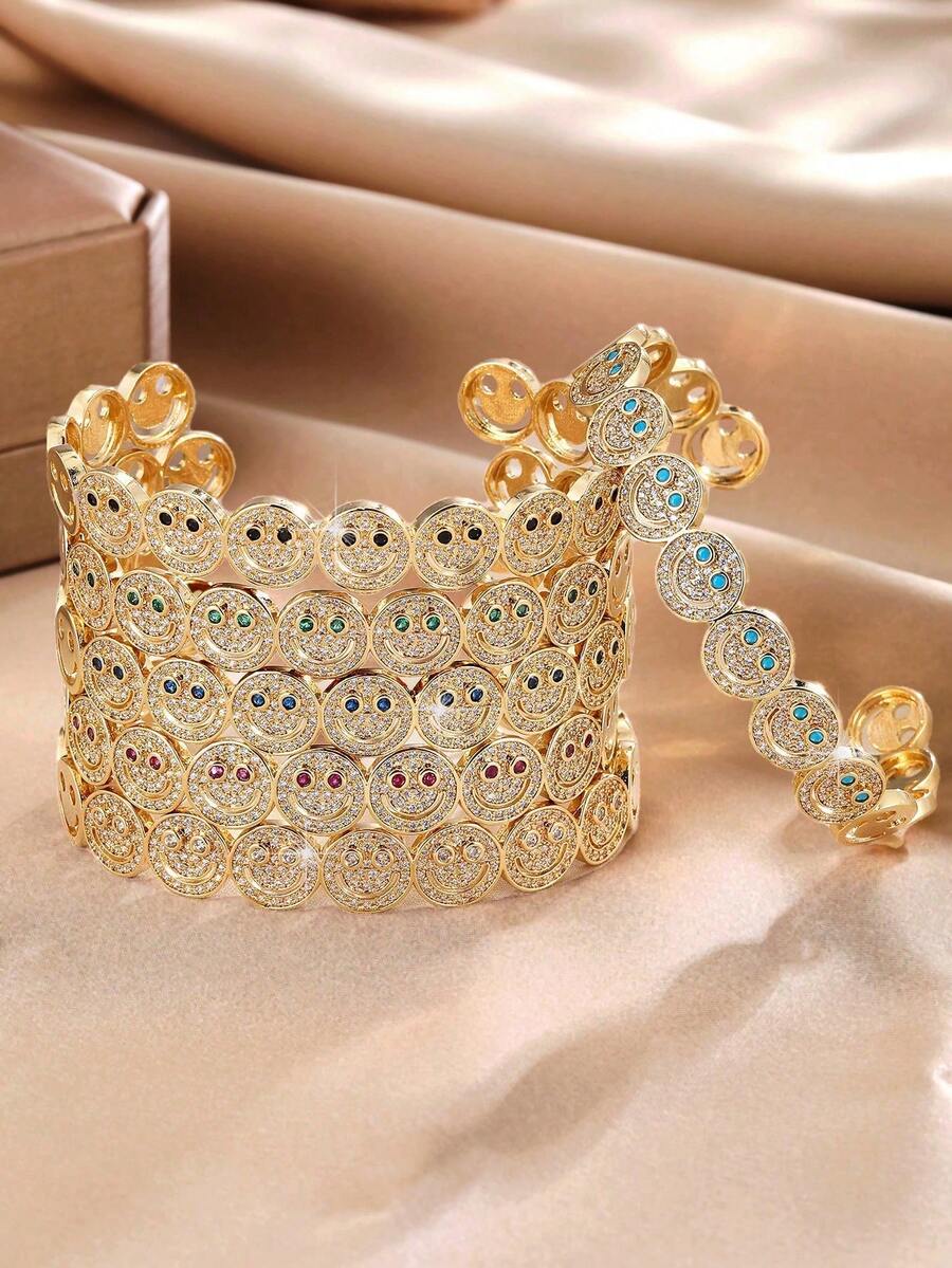 1 pieza Decoración con baño de cobre con cara sonriente y circonita cúbica, adecuada para fiestas y reuniones