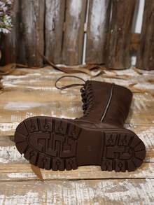 بوت ركوب طويلة جديدة للخريف/الشتاء ذات كعب سميك، بوت نسائية بأربطة وسحاب جانبي بطراز بانك، بوت بنية اللون