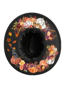 BREITER 1 件女式 Y2K 复古哥特式女巫帽,黑色印花涤纶毡帽,带有精致五角星和蕾丝花边,适合万圣节、圣诞节、化妆舞会、节日礼物 - 平簷禮帽 - 查看 8