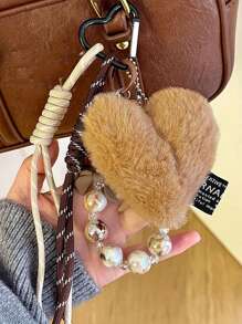 Yogodlns Pendentif en forme de cœur Maillard, accessoire porte-clés d'amour doux, tressage artisanal, cadeau de voyage, de vacances, de Noël, breloque de sac à la mode Y2K, convient pour les jeunes garçons, les jeunes filles, les étudiants, cadeau de la Saint-Valentin