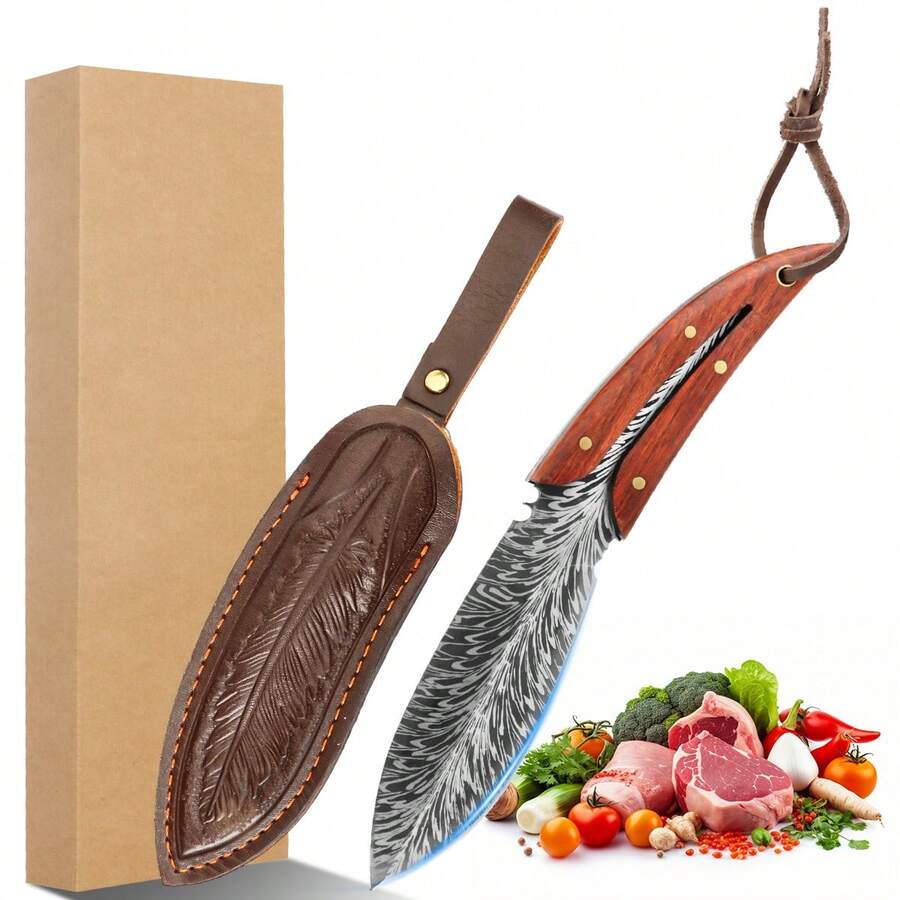Cuchillo Vikingo Exteriores 3.7 Pulgada,Cuchillo Carnicero Forjado A Mano Con Vaina,Cuchillo De Caza,Cuchillo Chef,Acero De Alto Carbono,Aplicar Para El Hogar,Camping,Barbacoa,Cortar Carne