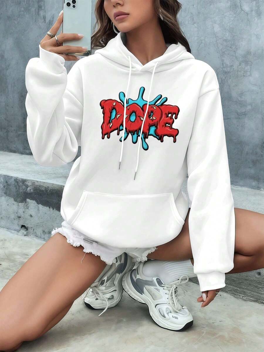 Dope Hoodie Sweatshirt ,Women's Double-Sided Printed Casual Comfortable Hoodies, Autumn And Winter Casual Versatile Jackets (1 PC) - 白色 - 查看 1